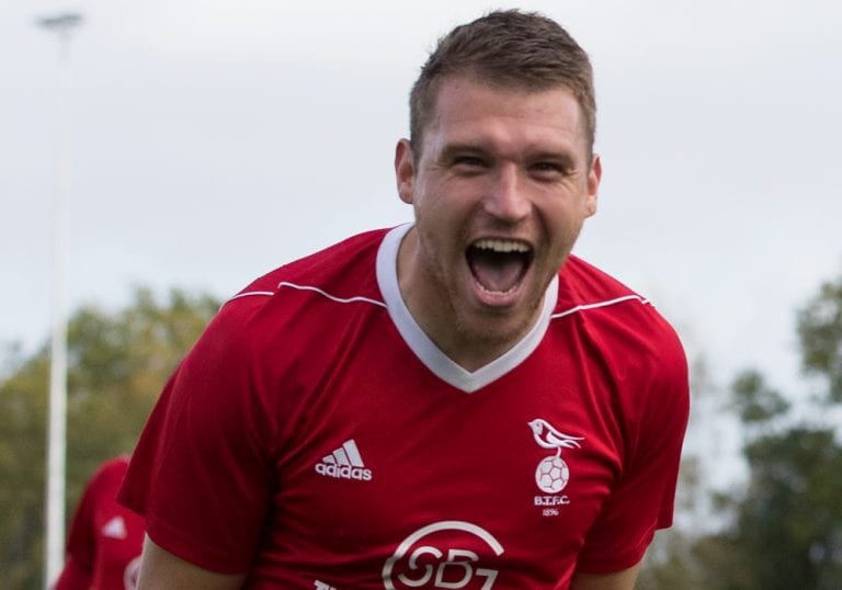 Carl Garstang scored a spectacular goal for Bracknell Town in the FA Vase. Photo: Richard Claypole.