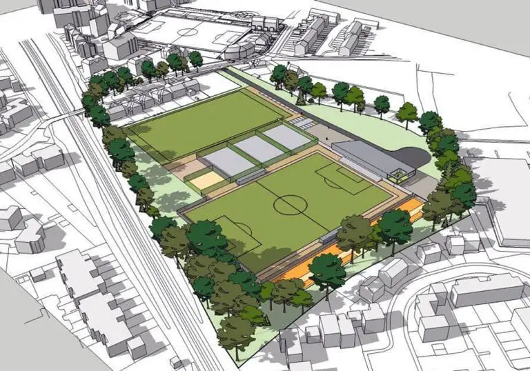 The planned Ranelagh School sports facility with Bracknell Town's ground in the back ground. Photo: Bracknell Town FC