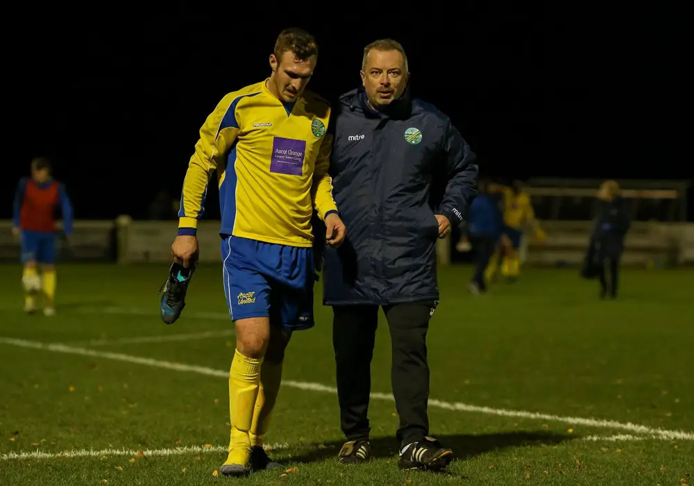 Ben Harris and Ascot United manager Neil Richards. Photo: Neil Graham.