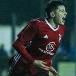 Seb Bowerman celebrates against Coleshill Town. Photo: Neil Graham.