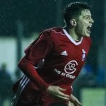 Seb Bowerman scores for Bracknell Town in the FA Vase. Photo: Neil Graham.