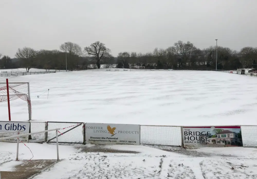 Snow at Binfield. Photo: @binfieldfc
