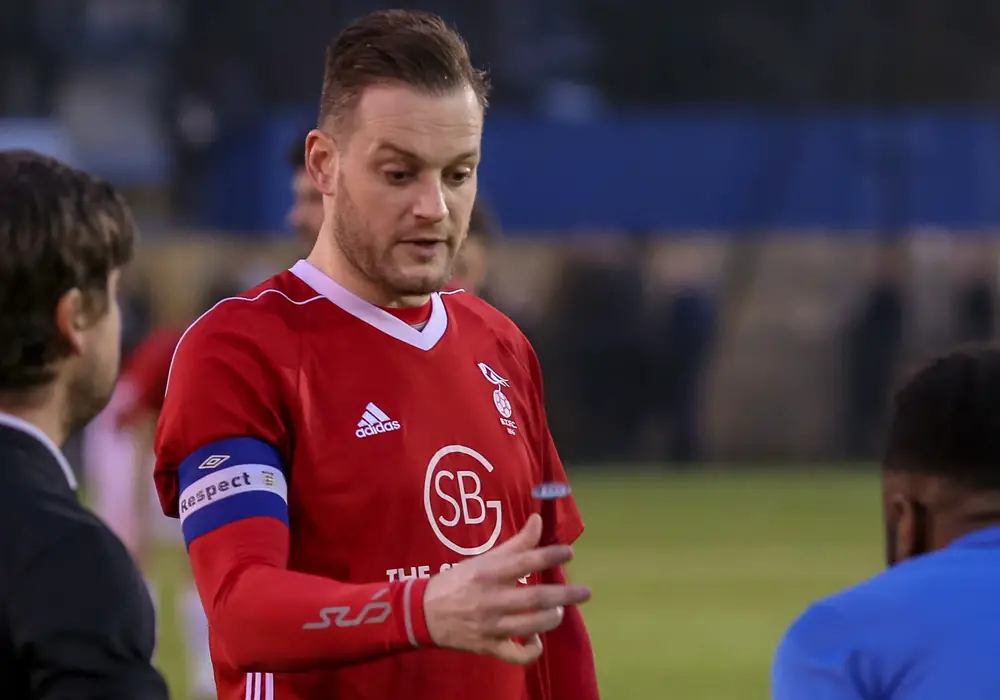 Damien Smith takes the captains armband for Bracknell Town. Photo: Neil Graham.