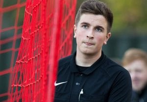 Ollie Kaya on the line during the Bracknell Town vs Thatcham Town Hellenic League Premier Division fixture. Photo: Richard Claypole.