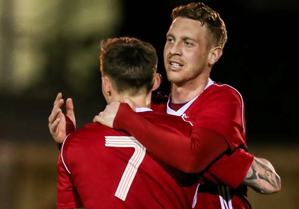 TJ Bohane and Joe Grant celebrate. Photo: Neil Graham.