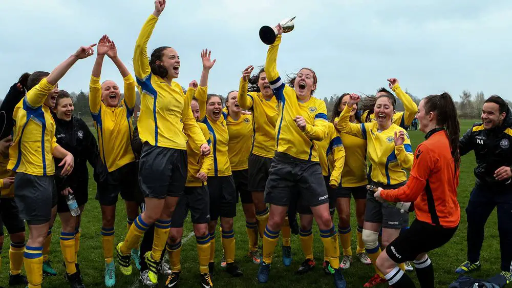Woodley United Ladies celebrate a league title. Photo: Neil Graham.