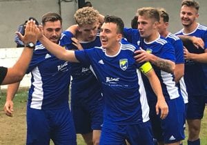Reading City celebrate Alfie Grant's goal on Saturday. Photo: STiR.
