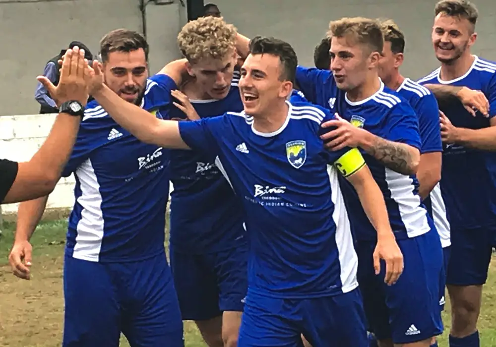 Reading City celebrate Alfie Grant's goal on Saturday. Photo: STiR.