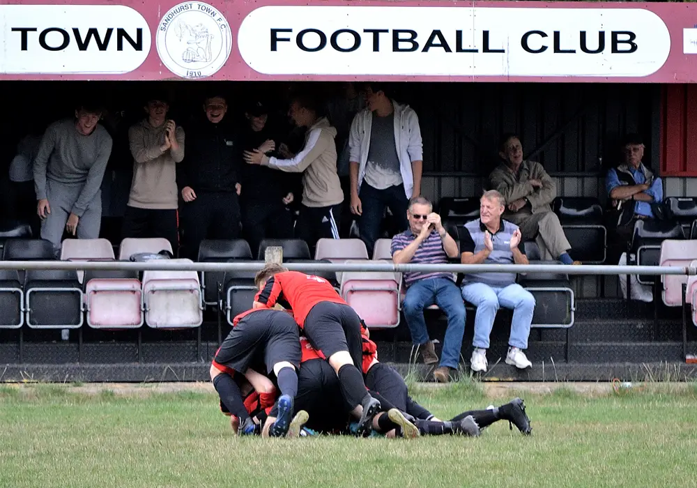 Sandhurst Town celebrate in the FA Cup. Photo: Andy Ormerod.