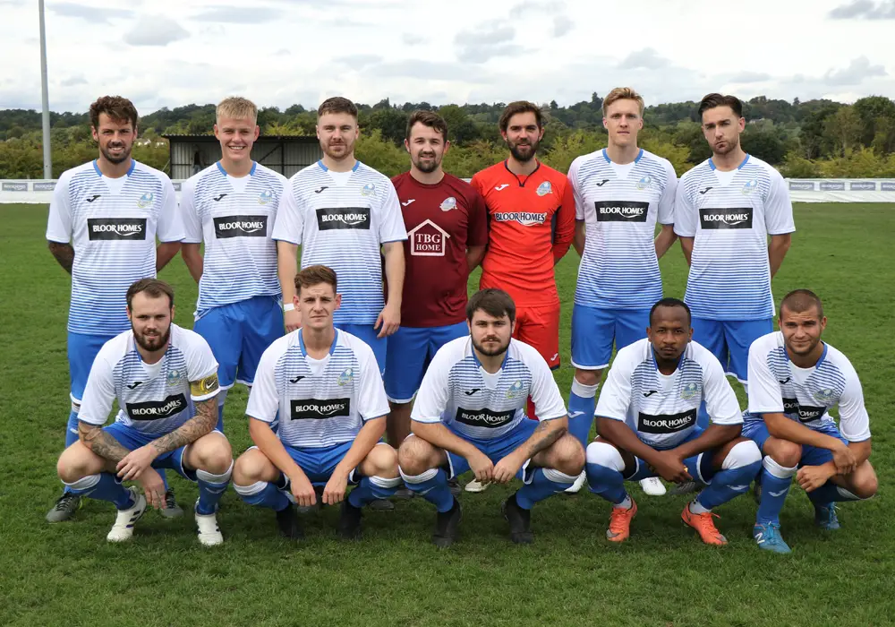 Eversley & California pose in their new home kit. Photo: Richard Milam.