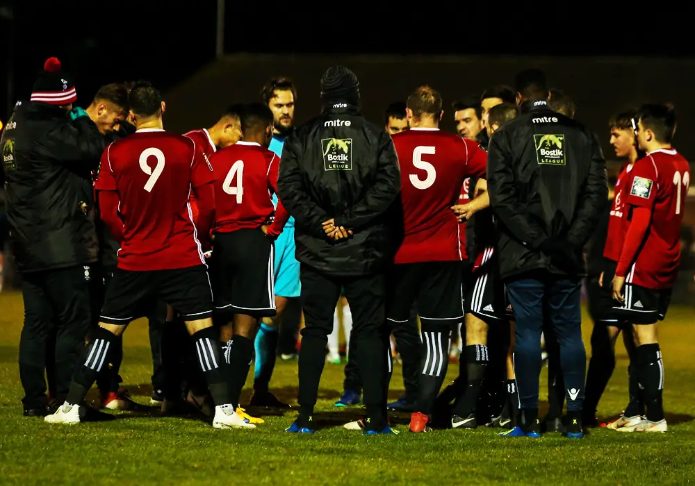 Bracknell Town at full time of their FA Trophy tie in Bognor. Photo: Neil Graham.