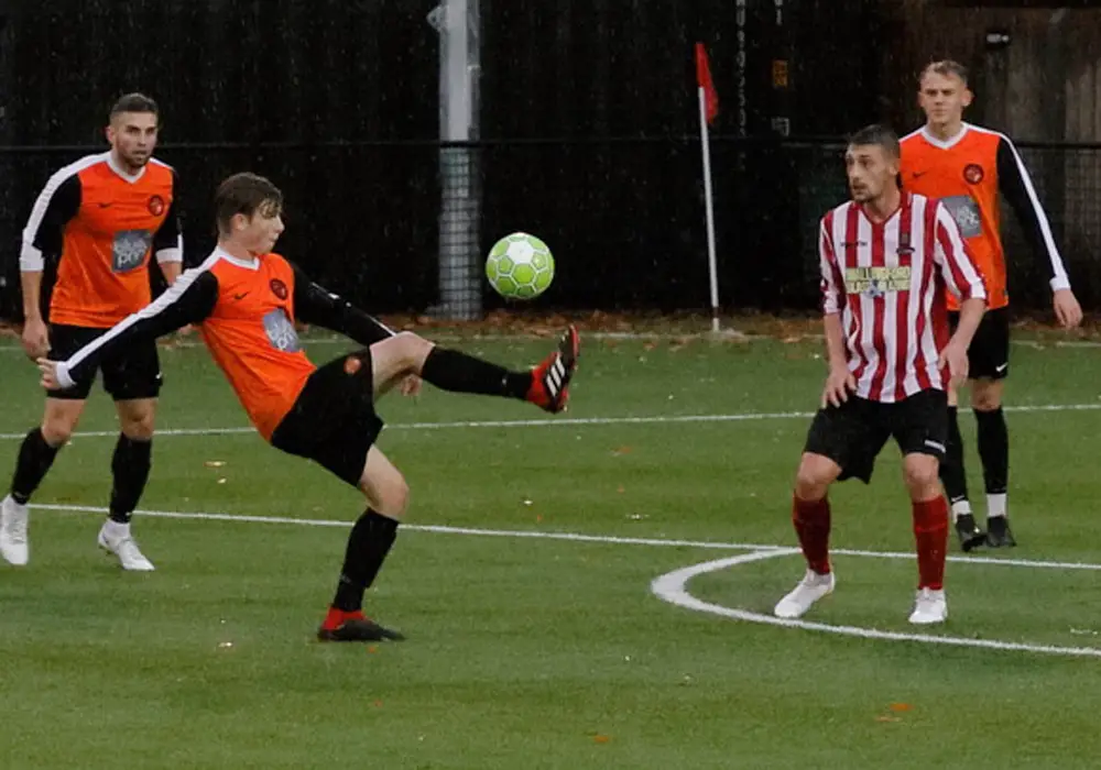 Wokingham & Emmbrook's Josh Harris in action against Wallingford Town. Photo: Graham Tabor.