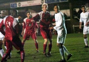Michael Buck scores for Bracknell Town against MK Dons. Photo: Get Reading.