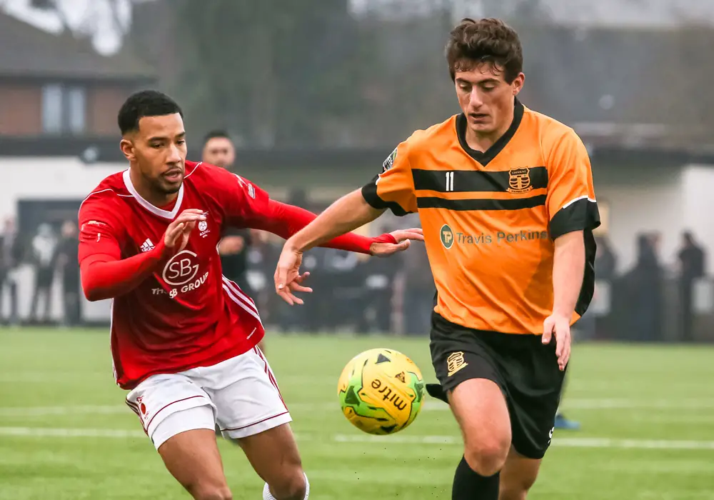 Ash Artwell challenges Cheshunt. Photo: Neil Graham.
