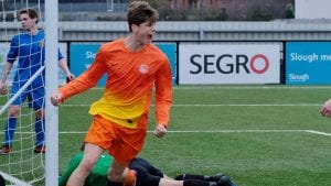 Ben Mulley scores for Berks & Bucks FA. Photo: Mike Swift/Slough Observer.
