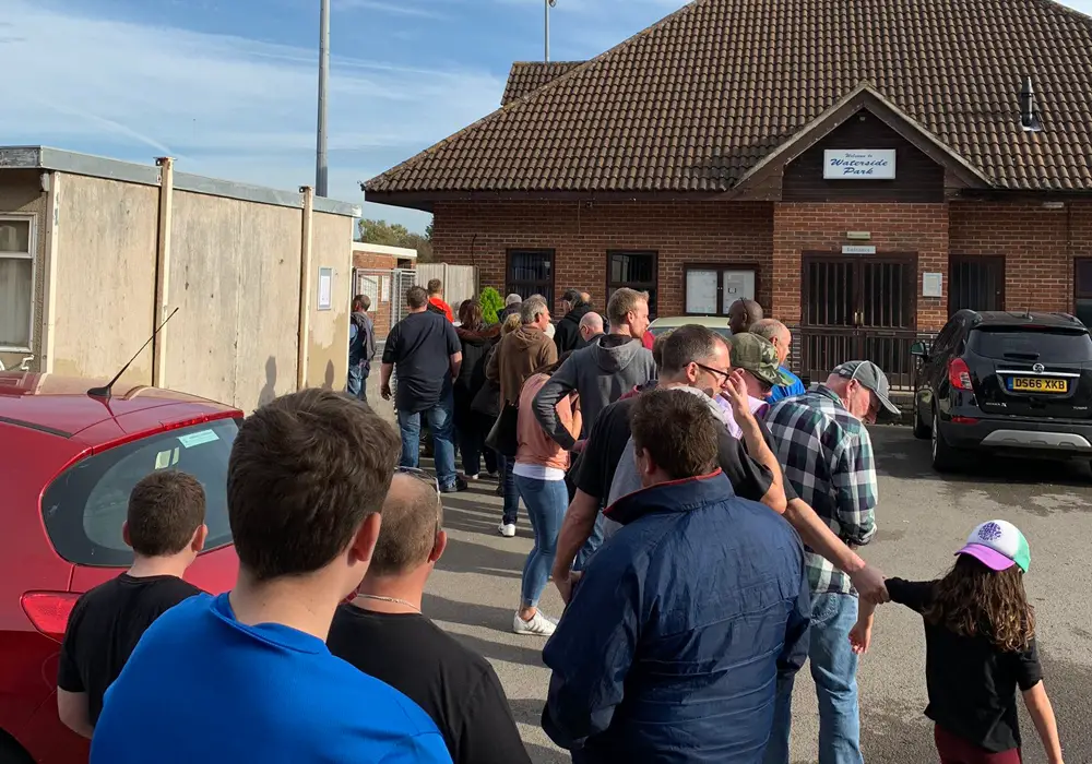 Queuing at Thatcham Town. Photo: Matthew Smith.