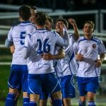 Virginia Water celebrate a goal. Photo: Neil Graham.
