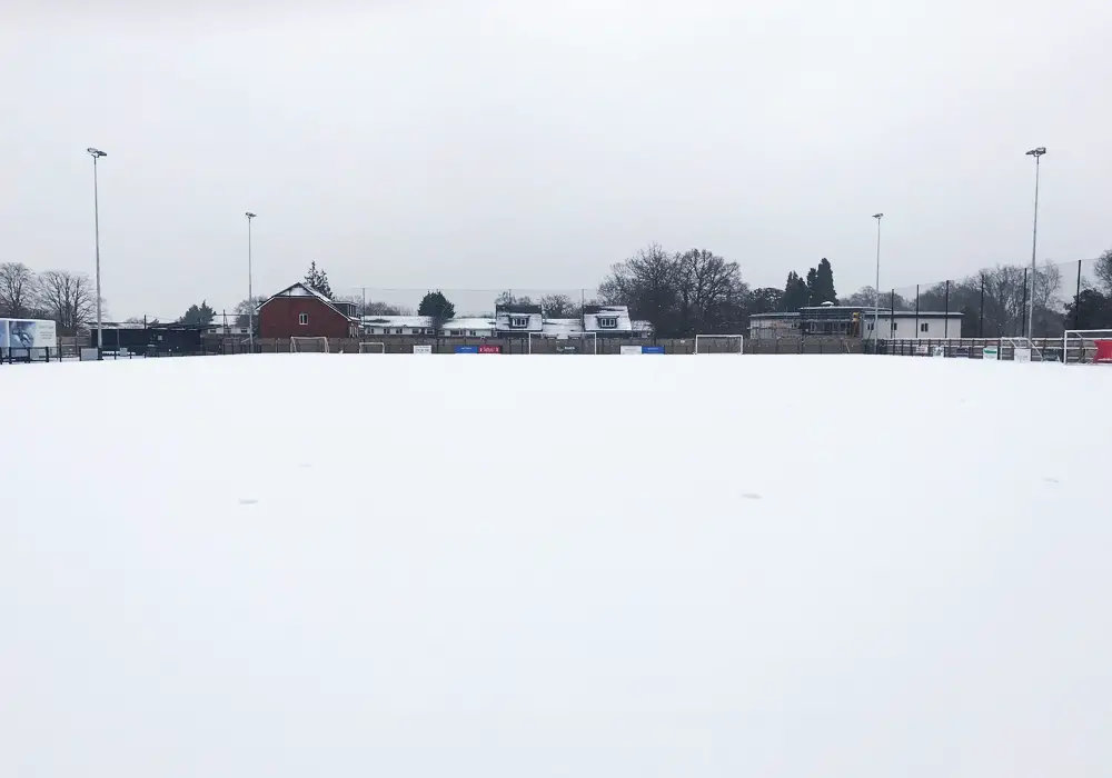 Bracknell Town's Larges Lane in the snow. Photo: @bracknelltownfc on twitter.
