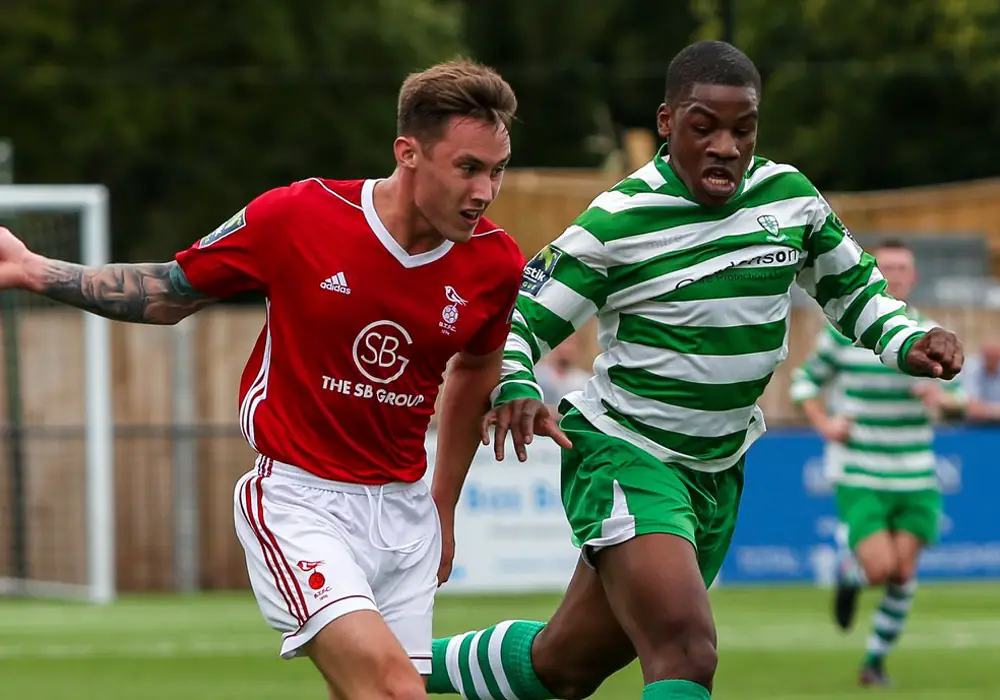 Joe Grant takes on Waltham Abbey. Photo: Neil Graham.