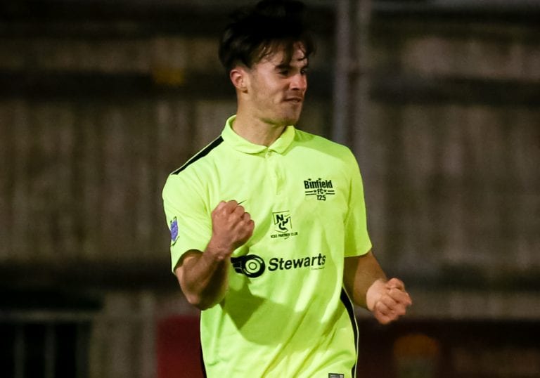 Carlo Santoro celebrates for Binfield. Photo: Neil Graham.