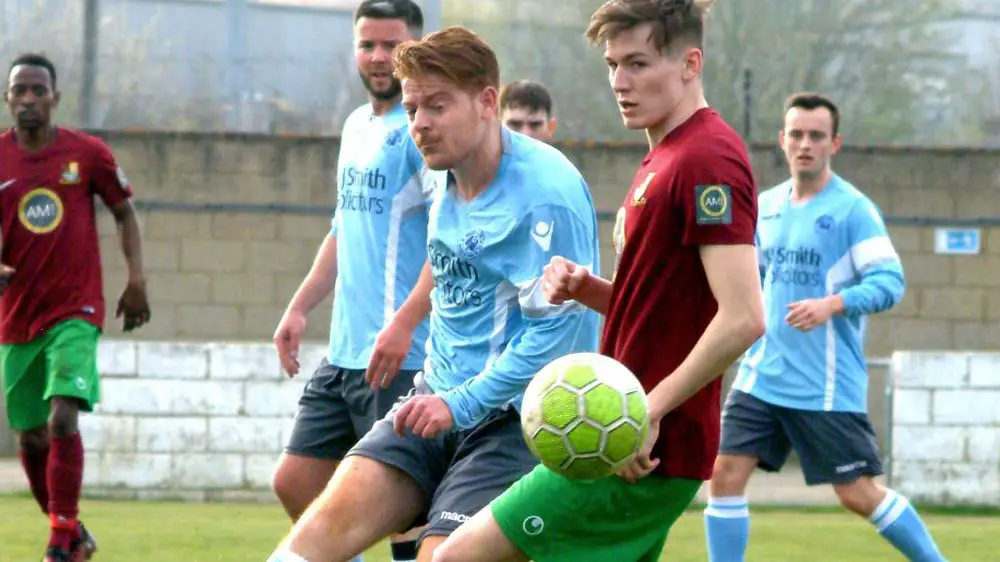 Adam Barnard playing for Woodley United against Holyport. Photo: Peter Toft.