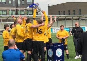 Bearwood Wanderers lift the cup. Photo: Tony Hardy.