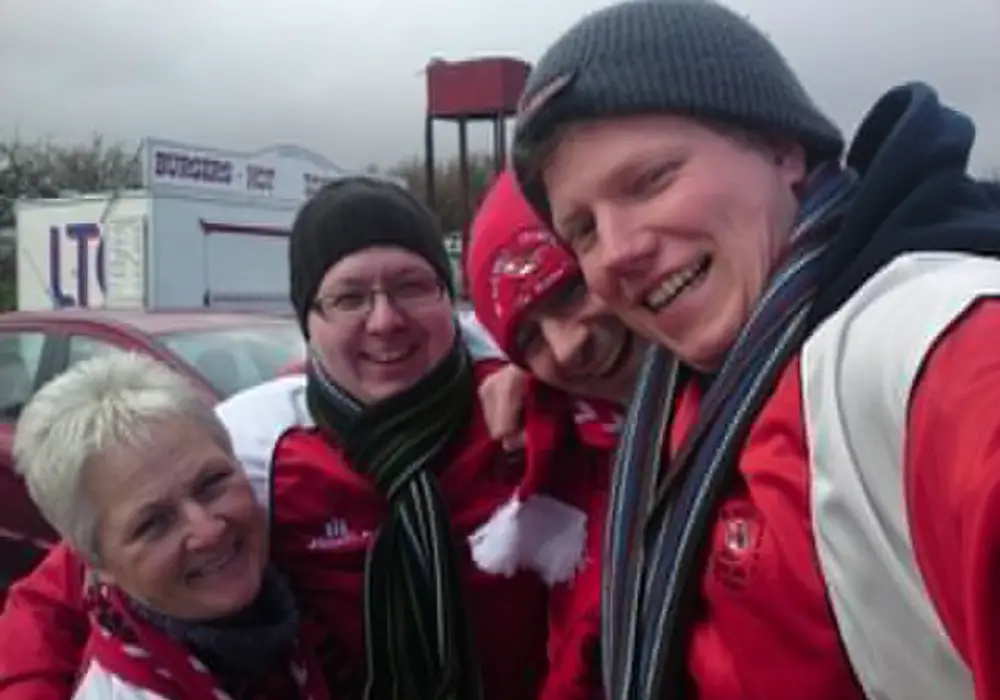 Darrell and the Robins fans on the long away day to Truro City.