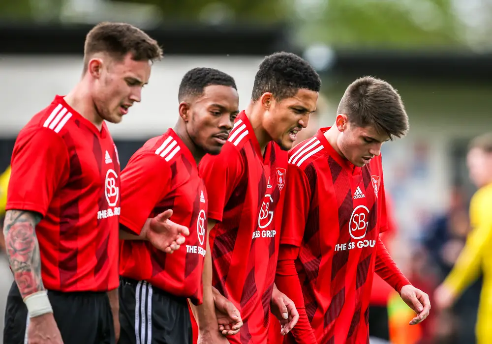 Joe Grant, Kensley Maloney, Harrison Bayley and Seb Bowerman line up in a wall. Photo: Neil Graham.