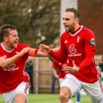 Liam Ferdinand celebrates scoring Bracknell Town's winner. Photo: Neil Graham.