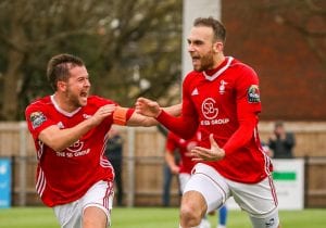 Liam Ferdinand celebrates scoring Bracknell Town's winner. Photo: Neil Graham.