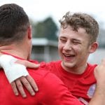 Ross McKernan and Jordan Goater celebrate for Eversley & California. Photo: Richard Milam.