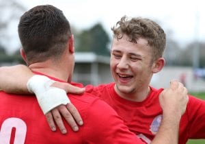 Ross McKernan and Jordan Goater celebrate for Eversley & California. Photo: Richard Milam.