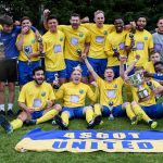 Ascot United celebrate the Bluefin Sport Challenge Cup Final win. Photo: Neil Graham.