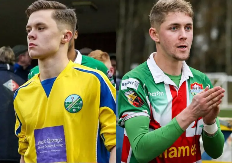 Ascot United vs Windsor. George Lock and Dan Roberts. Photos: Neil Graham.