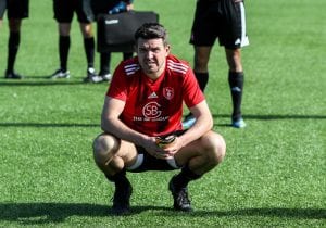Carl Davies at the play off final, final whistle. Photo: Neil Graham.