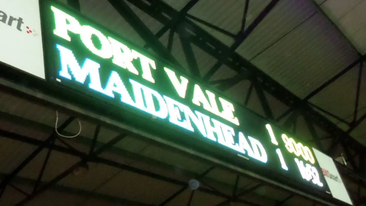 The scoreboard at Vale Park in the FA Cup tie between Port Vale and Maidenhead United. Photo: Neil Maskell.