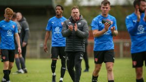 Bobby Wilkinson and the Bracknell Town players applaud the supporters. Photo: Neil Graham / ngsportsphotography.com