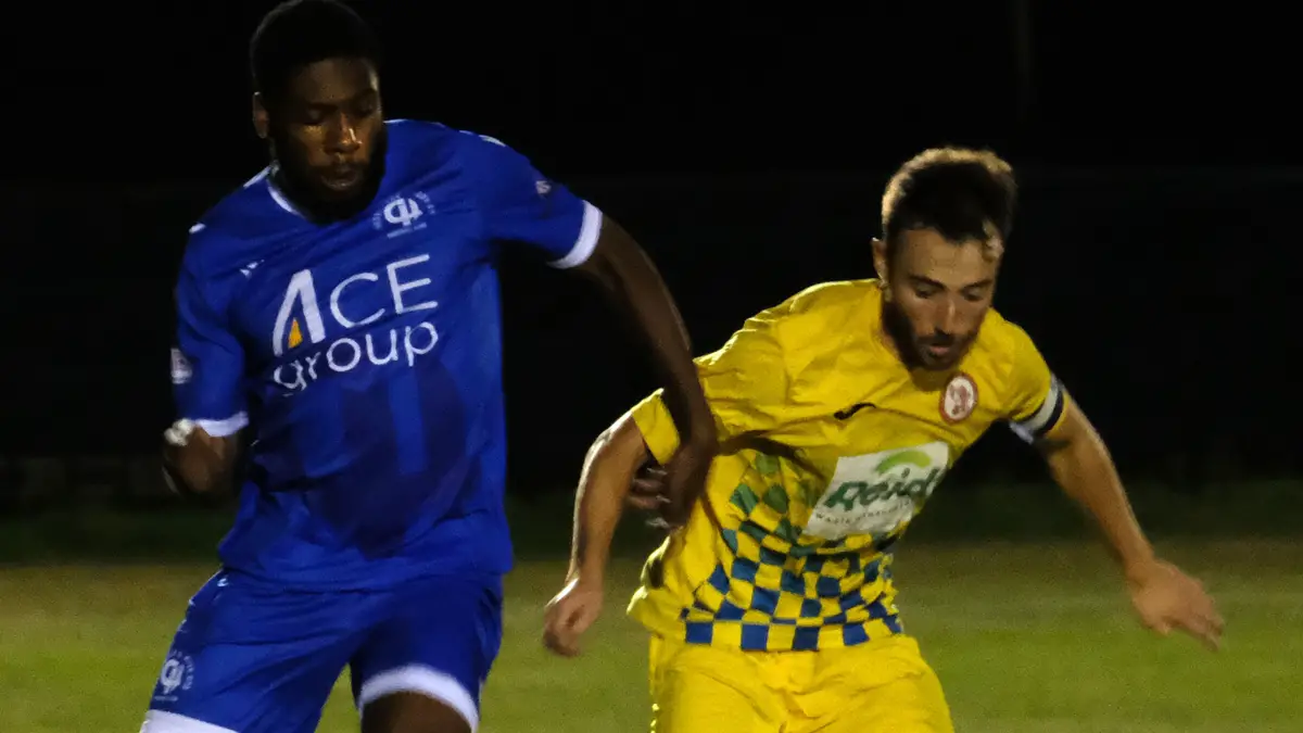 Action from Chessington & Hook United vs Sandhurst Town. Photo: Andrew Batt.