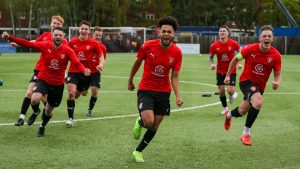 Bracknell Town's players following the FA Cup penalty shootout win