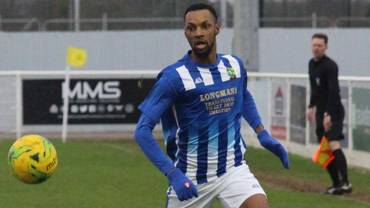 Jonathan Hippolyte in action for Chertsey Town. Photo: Hannah Cooper.