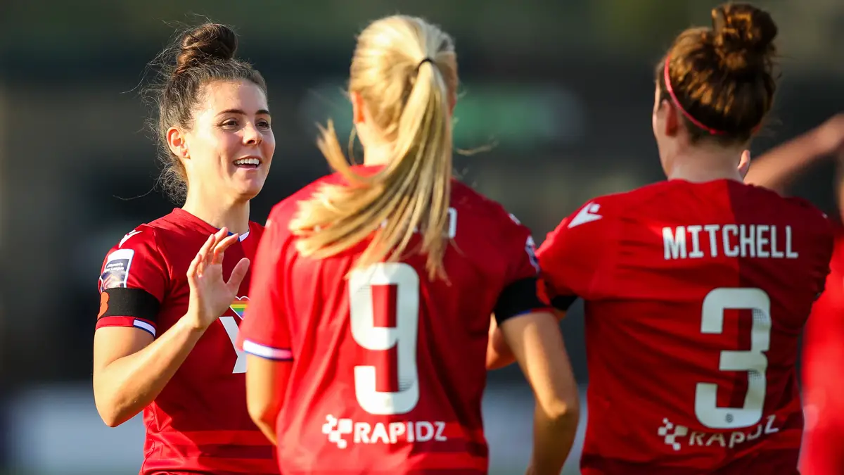 Reading FC Women's Brooke Chaplen celebrates scoring against Spurs. Photo: Neil Graham / ngsportsphotography.com