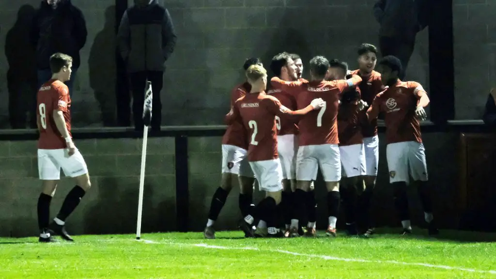 Bracknell Town celebrate Scott Rees' goal in the FA Trophy at Salisbury. Photo: Andrew Batt.