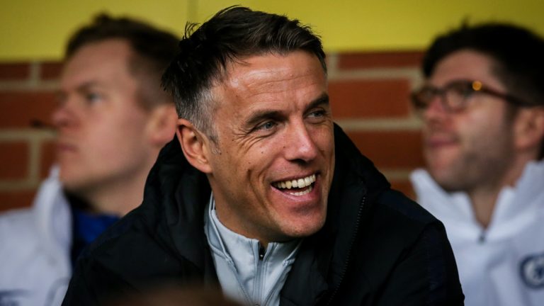Phil Neville in the stands watching Chelsea vs Reading FC Women.