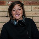 Fran Kirby in the commentary box for a Reading FC Women game at Wycombe Wanderers.