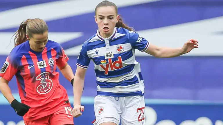 Lily Woodham is tracked by Chelsea's Fran Kirby. Photo: Neil Graham / ngsportsphotography.com