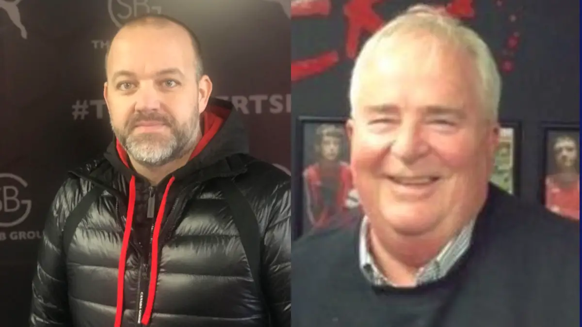 Bracknell Town chairman Kayne Steinborn-Busse and his Sandhurst Town counterpart Tony Dean.