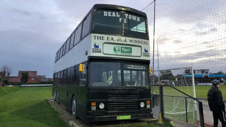 The bus commemorating Deal Town's 2000 FA Vase win at the Charles Sports Ground. Photo: Tom Canning.