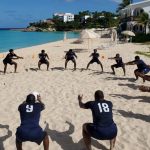 The Anguillan national team training on the beach. Supplied by Anguillan FA