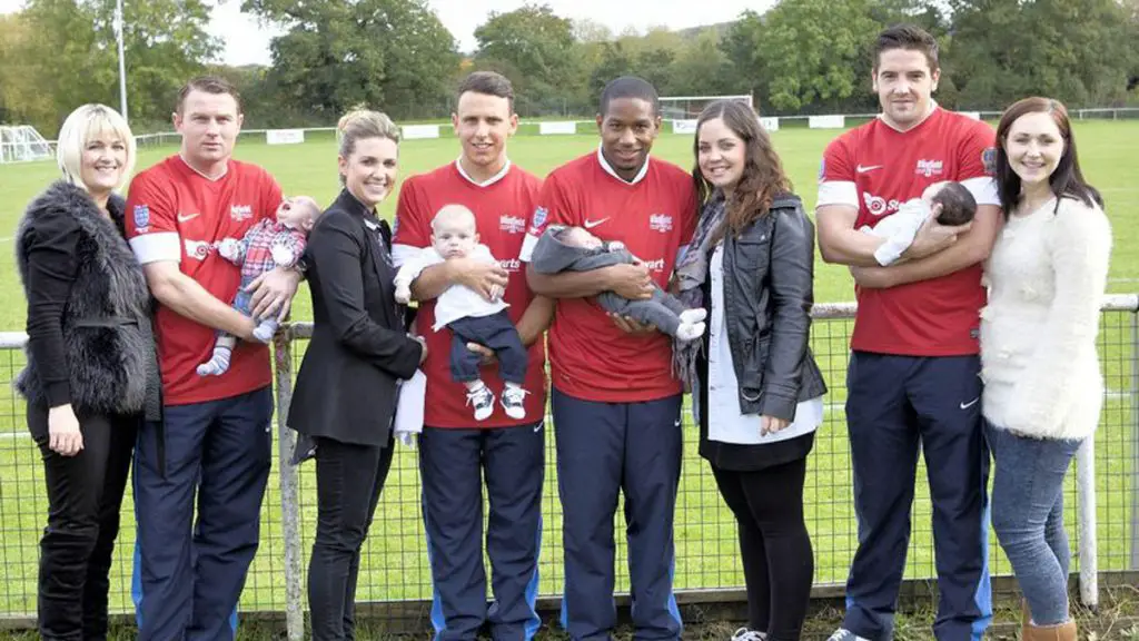 (Left to right) Samantha and Paul Shone and baby Bronte, April and James Suarez with baby Javier, Jemel Johnson and Sarah O'Neill with baby Theo, Garry Callaway and Helen Burgess with baby Chloe in 2012. Photo: Colin Byers.