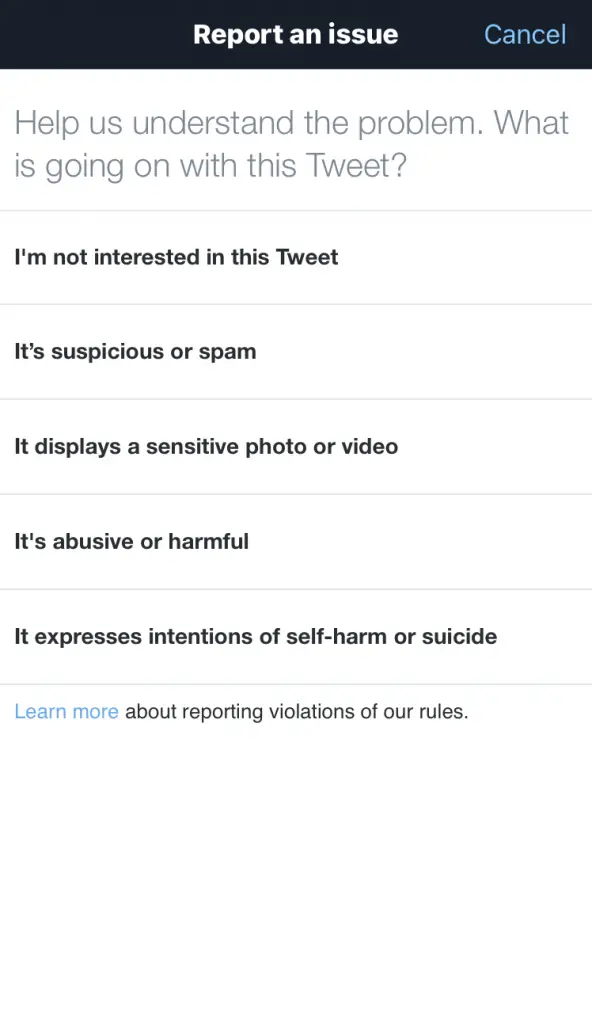 Reporting an issue with a tweet.